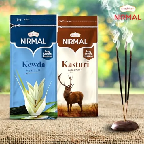 Shubhkart Nirmal Kasturi & Kewda Agarbatti Zipper for Puja & Meditation, Reduce Stress, Anxiety & Depression Perfect - 22.86cm Long Incense Sticks | Musk Aroma Charcoal Free (Combo of 2)