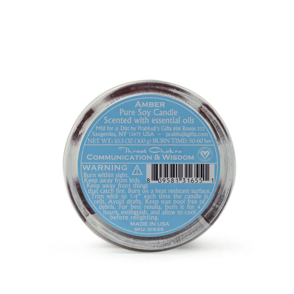 Throat Chakra Vishuddha | Candle for Chakra Meditation Scented with Essential Oils | Woods & Amber | Communication and Wisdom - 10.5oz