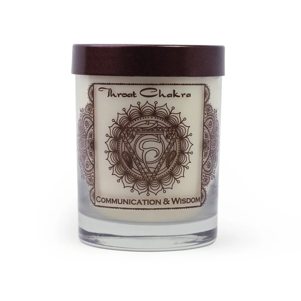 Throat Chakra Vishuddha | Candle for Chakra Meditation Scented with Essential Oils | Woods & Amber | Communication and Wisdom - 10.5oz