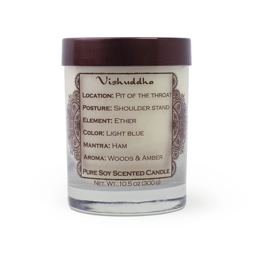 Throat Chakra Vishuddha | Candle for Chakra Meditation Scented with Essential Oils | Woods & Amber | Communication and Wisdom - 10.5oz