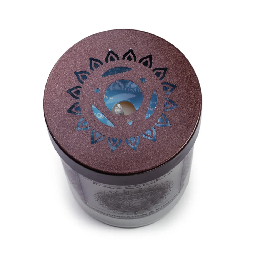 Throat Chakra Vishuddha | Candle for Chakra Meditation Scented with Essential Oils | Woods & Amber | Communication and Wisdom - 10.5oz