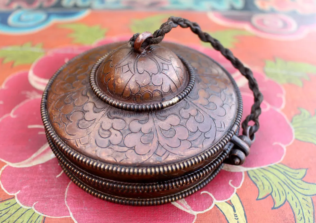 Tibetan 8 Auspicious Symbol Carved Meditation Tingsha/Cymbals with Copper Cover