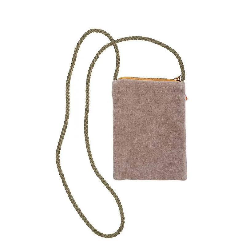 Velvet Phone Bag Taupe with Gold Dots