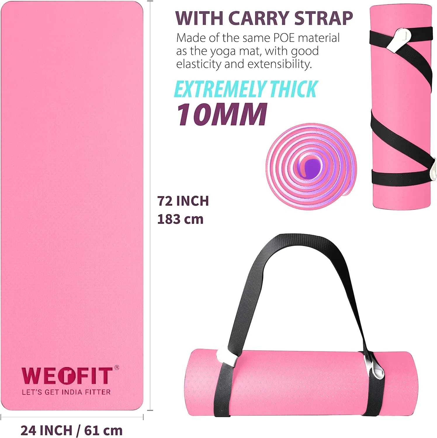 WErFIT TPE Yoga Mat for Gym Workout and Exercise for Men & Women Pink, Purple 10 mm Yoga Mat