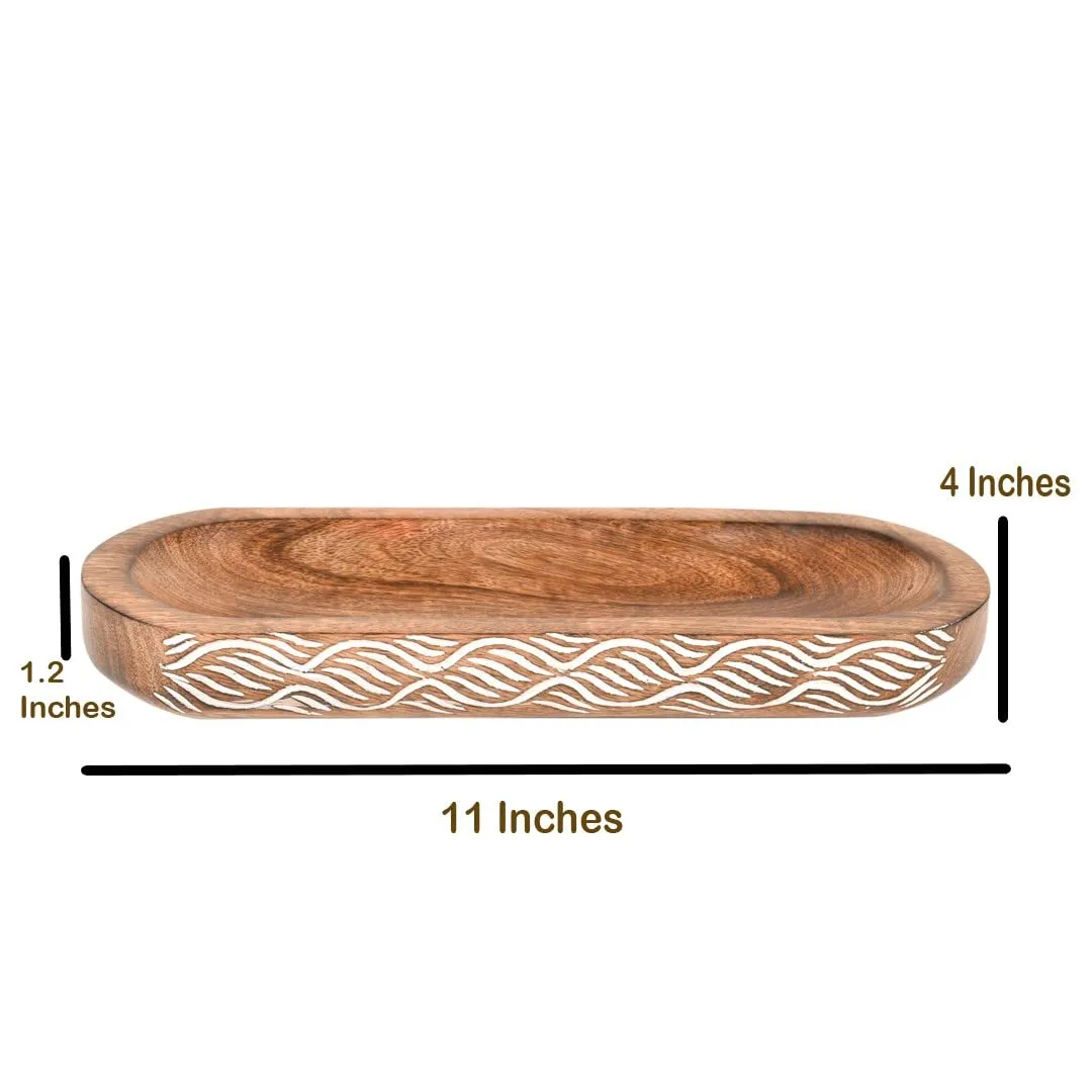 WOOD ART STORE Fine Handcarved Wooden Incense Holder, Insence Ash Catcher, Insense Stick Holder for Table Décorations, Wooden Incense Tray for Sticks Size- 11x4x1.2 Inches (Brwon/White 1)