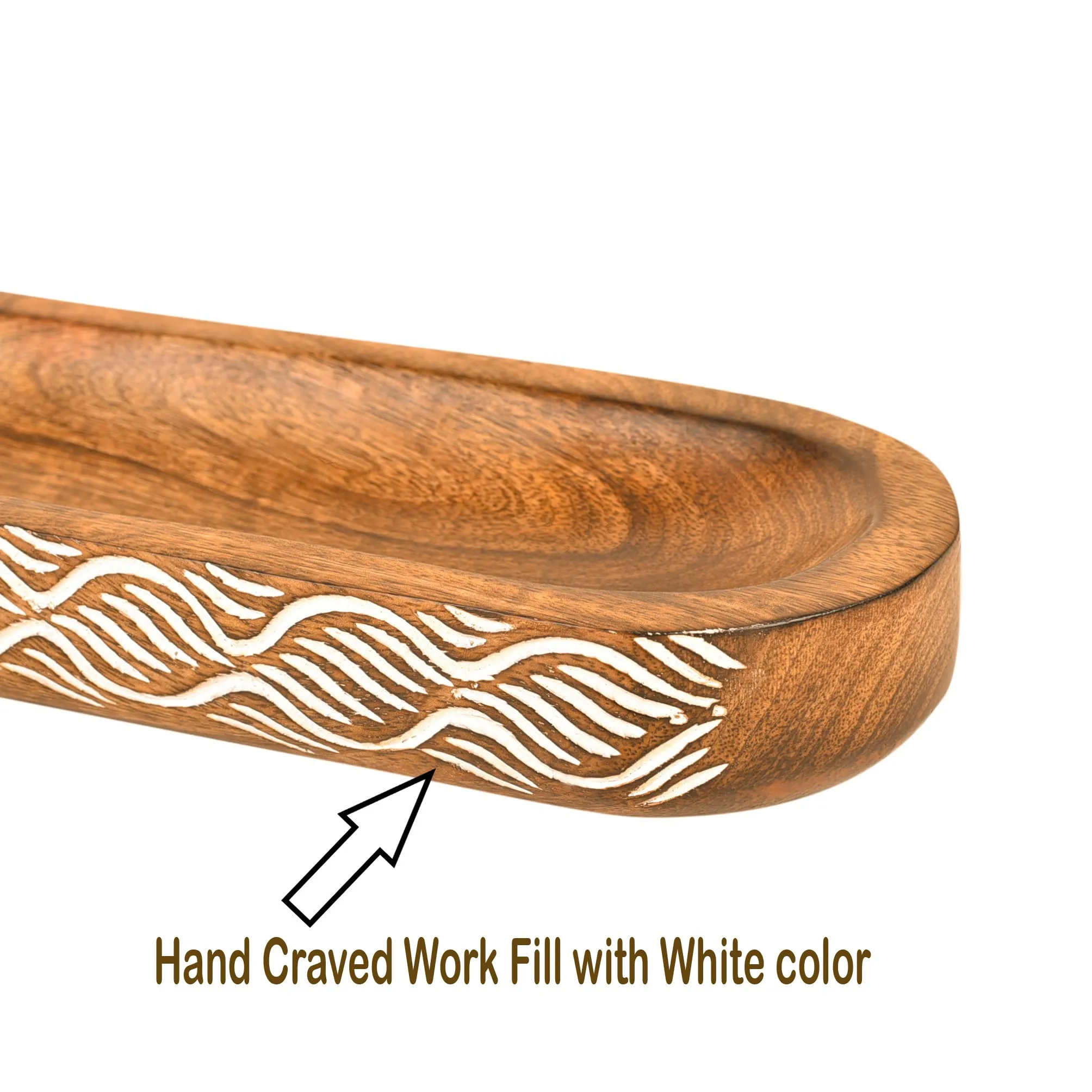 WOOD ART STORE Fine Handcarved Wooden Incense Holder, Insence Ash Catcher, Insense Stick Holder for Table Décorations, Wooden Incense Tray for Sticks Size- 11x4x1.2 Inches (Brwon/White 1)